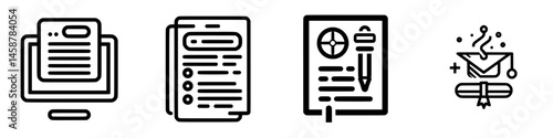 Vector illustration icons representing documents, reports, and communication in a modern digital workspace setting