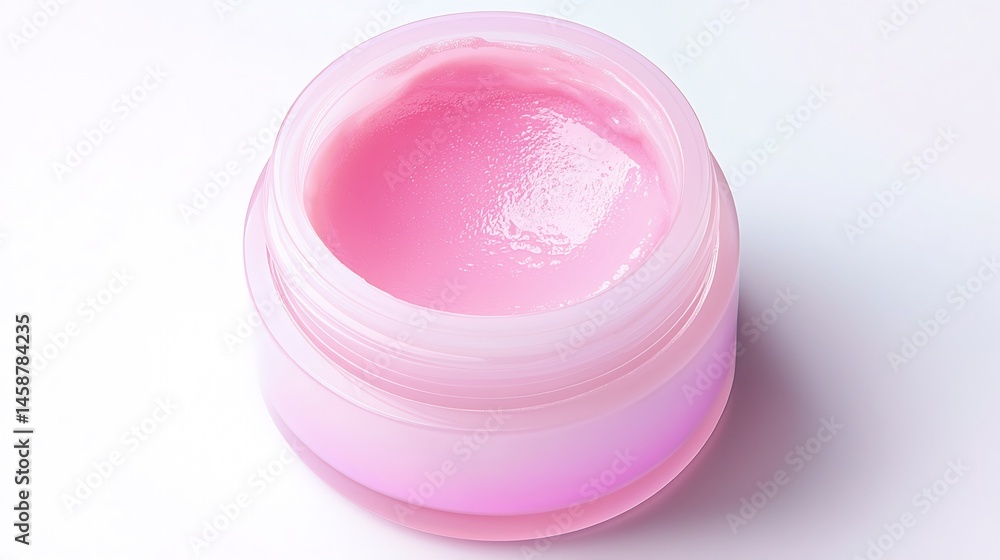 Pink Skincare Cream in Open Jar on White Background Pink Skincare Cream in Open Jar on White Background