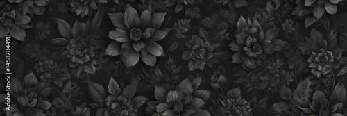 Abstract charcoal floral wallpaper, dark botanical elements, seamless repeat, dark grey, floral, subtle