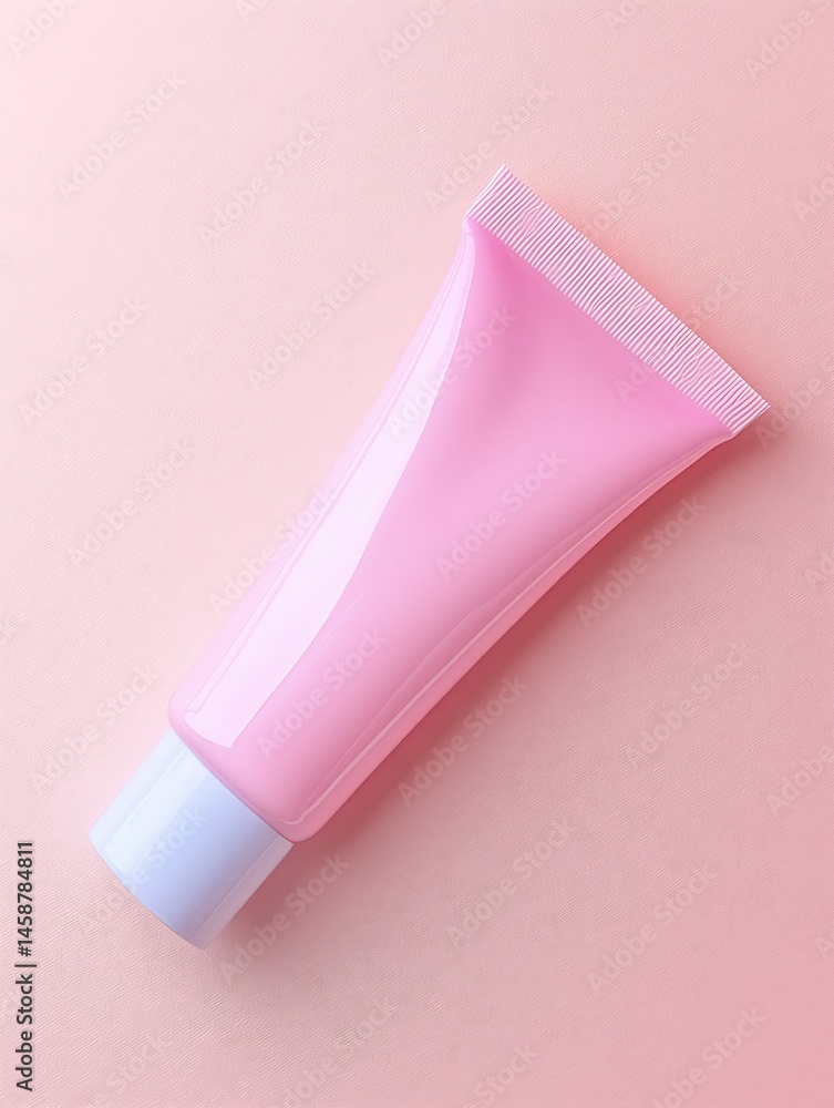 Pink Skincare Tube on Smooth Pink Surface Pink Skincare Tube on Smooth Pink Surface
