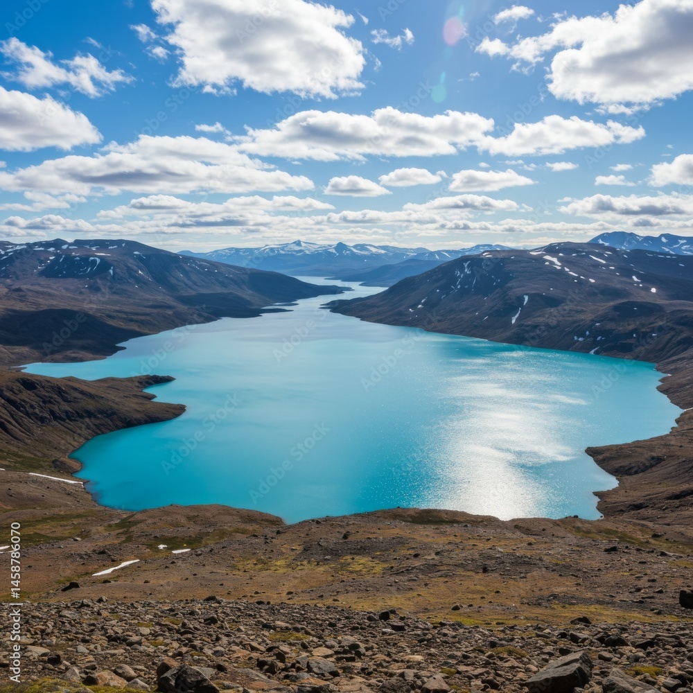 Aerial View of Turquoise Alpine Lake and Mountains Aerial View of Turquoise Alpine Lake and Mountains