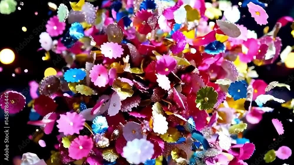 Vivid Metallic Confetti Flying Across Frame – Dynamic Party Lighting & Disco Ball Reflections for High-Energy Celebrations