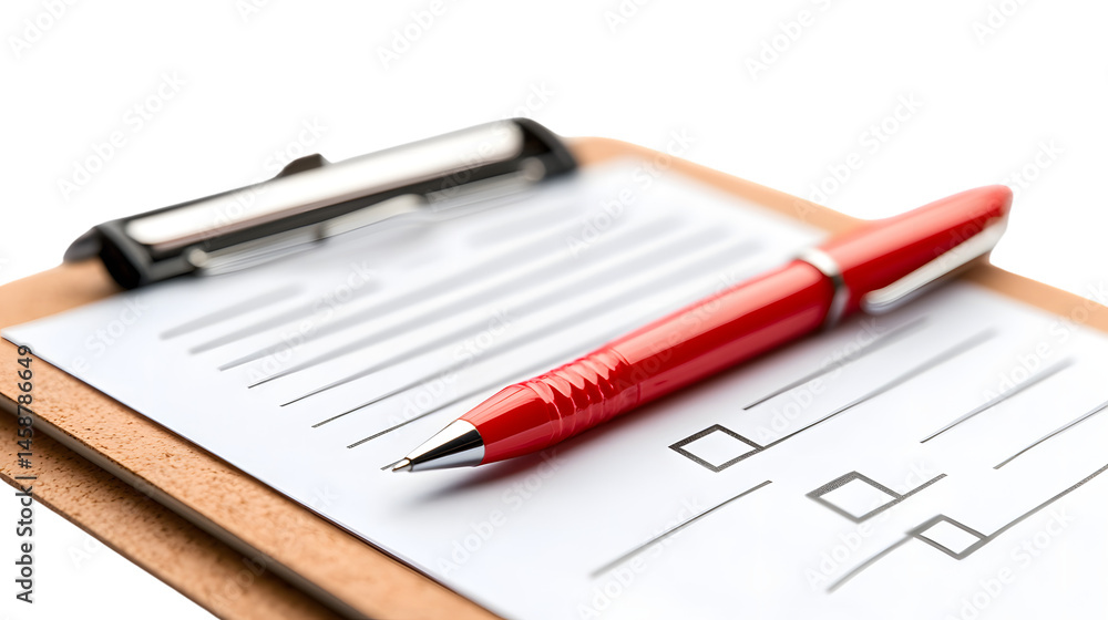Professional Clipboard with Attached Pen on White Background for Office Use Professional Clipboard with Attached Pen on White Background for Office Use