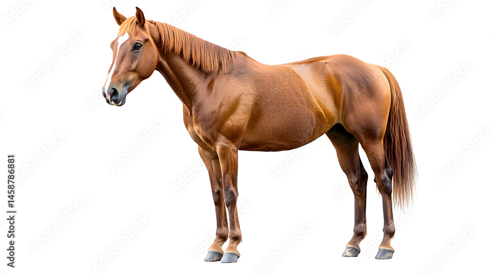 Majestic Chestnut Horse with Glossy Coat Standing Proudly Outdoors Majestic Chestnut Horse with Glossy Coat Standing Proudly Outdoors