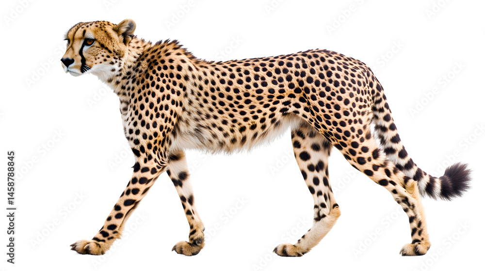 Fototapeta premium Majestic Cheetah Isolated on White Background for Wildlife Designs and Projects