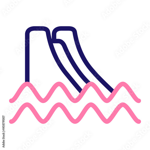 Water Slide Vector Line Two Colors Icon Design