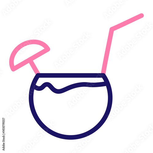 Coconut Drink Vector Line Two Colors Icon Design