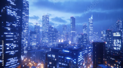 Wallpaper Mural Futuristic city at night with rain Torontodigital.ca