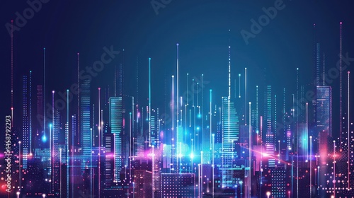 Abstract futuristic smart city night with dots and lines connection network technology. Generate AI
