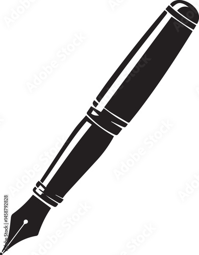 Fountain Pen Icon | Vintage Calligraphy Tool Silhouette Black Vector