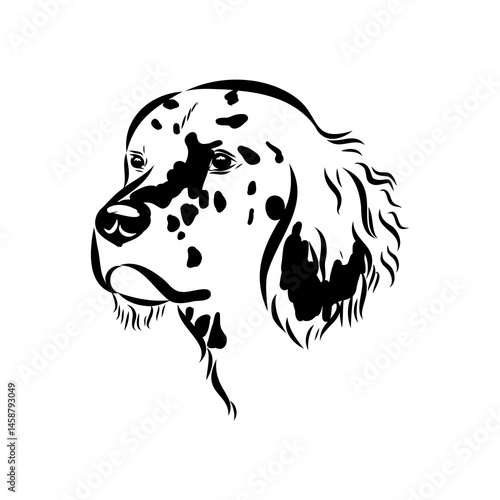 Decorative portrait of standing in profile English Setter, vector isolated illustration
