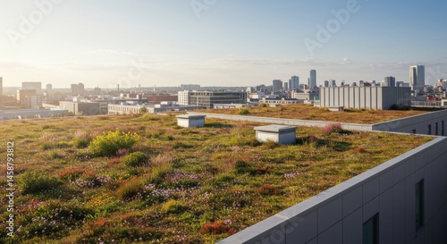 Green Rooftop Garden Overlooking City Skyline