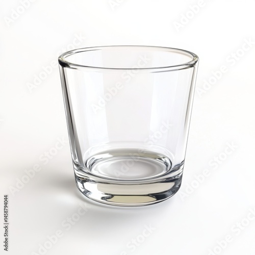 a glass cup with thin rim on high-key white background, photorealistic and clean 