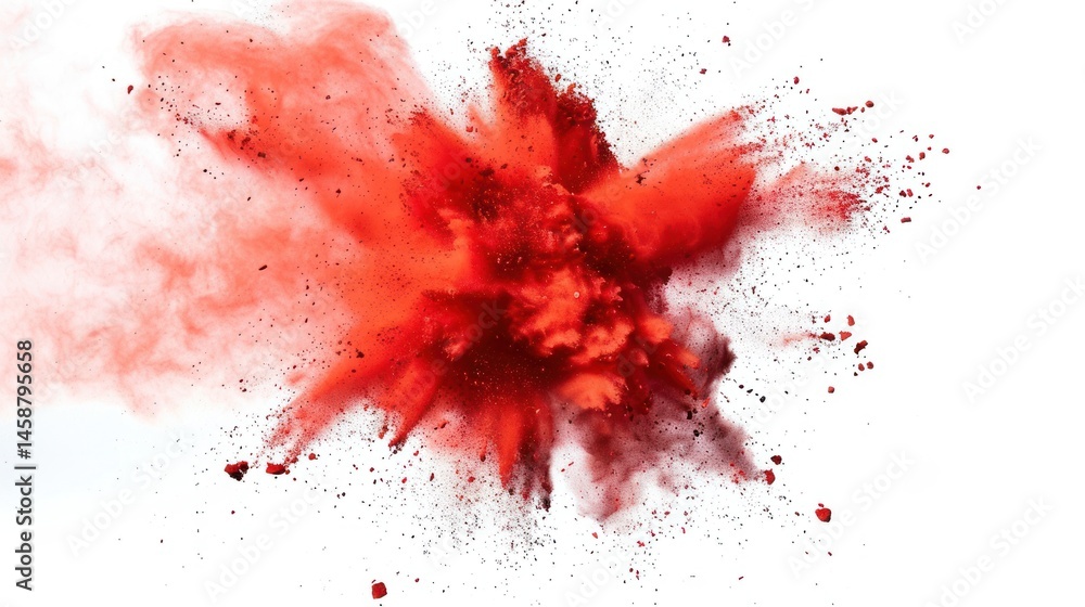 Abstract detail red powder explosion on white background Abstract detail red powder explosion on white background