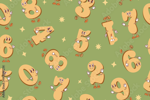 Funny math number symbols for kids math or birthday, kawaii vector. Happy smiling numbers with cute faces