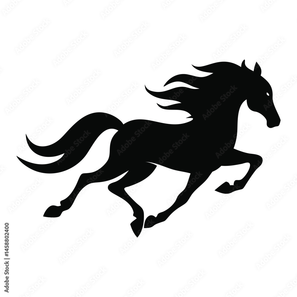 Obraz premium Black Horse Silhouette Galloping Dynamic Minimalist Art
