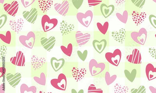 Cute hand drawn hearts seamless pattern, lovely romantic background, great for Birthday , Mother's Day, textiles, wallpapers, banners  vector design textile, fabric, paper, wrapping, packaging, check
