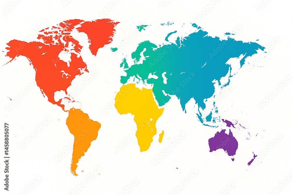Fototapeta premium Colorful World Map, Rainbow Gradient Continents, Vector Global Illustration