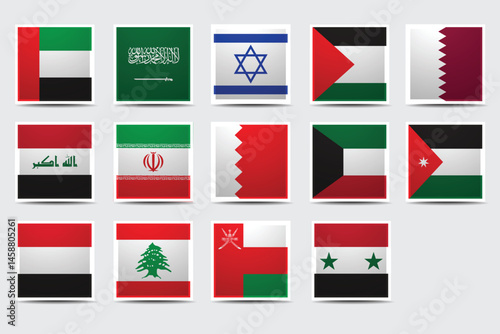 Middle east all countries flags and badges vector	