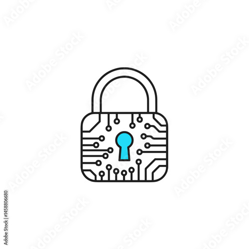 Digital Lock Icon with Circuit Design  