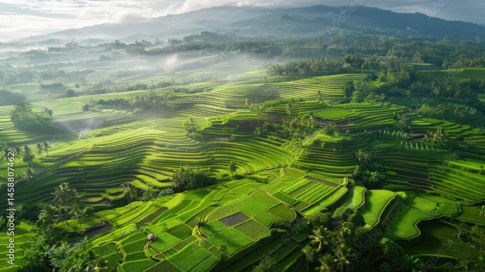 Fototapeta premium Drone aerial photo of green agricultural land