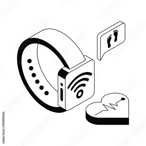 A well designed isometric icon of fitness tracker watch