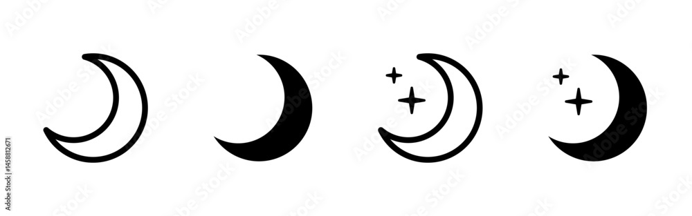 Moon icon. Crescent night sky vector illustration. Celestial astronomy symbol. Lunar phase and astrology pictogram for space and dream-themed designs. Moon icon. Crescent night sky vector illustration. Celestial astronomy symbol. Lunar phase and astrology pictogram for space and dream-themed designs.