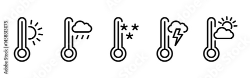 Thermometer icon. Vector illustration showing varying temperature levels. Heat and cold measurement symbol. Weather and climate indicator pictogram for environmental and medical applications.