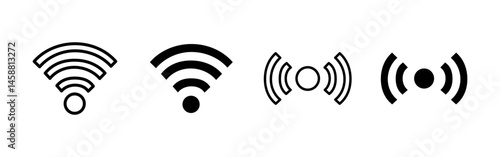 Wi-Fi signal icon. Wireless internet connection symbol with radiating waves. Network connectivity pictogram representing hotspot access and communication technology.