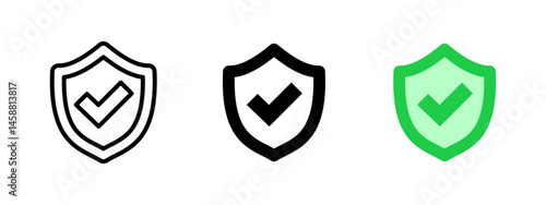 Verified security icon. Shield with checkmark vector illustration. Trusted protection symbol for cybersecurity, authentication and approval systems. Reliable defense pictogram for apps and websites.