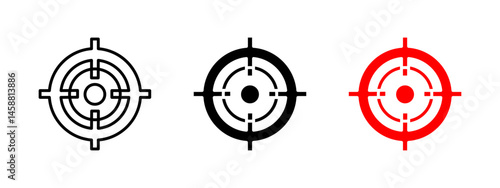 Target icon. Circular crosshair vector illustration. Focus and aiming symbol for gaming, shooting ranges and objective tracking. Bullseye pictogram for sniper apps, goal setting or accuracy indicators