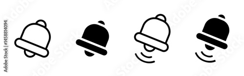 Notification bell icon. Alert and reminder vector illustration with ringing motion lines. Symbol for updates, alarms and attention signals in user interfaces and mobile applications.