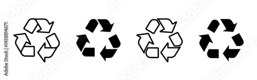 Recycling icon. Three arrows forming a continuous loop vector illustration. Universal symbol for sustainability, waste reduction and environmental responsibility in eco-conscious practices.