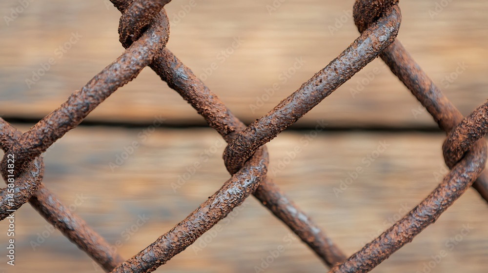 Rusty Wire Mesh Texture Against Wooden Background Rusty Wire Mesh Texture Against Wooden Background