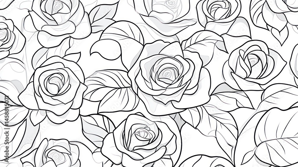 Elegant Monochrome Rose Bouquet: A Seamless Pattern of Graceful Roses Elegant Monochrome Rose Bouquet: A Seamless Pattern of Graceful Roses