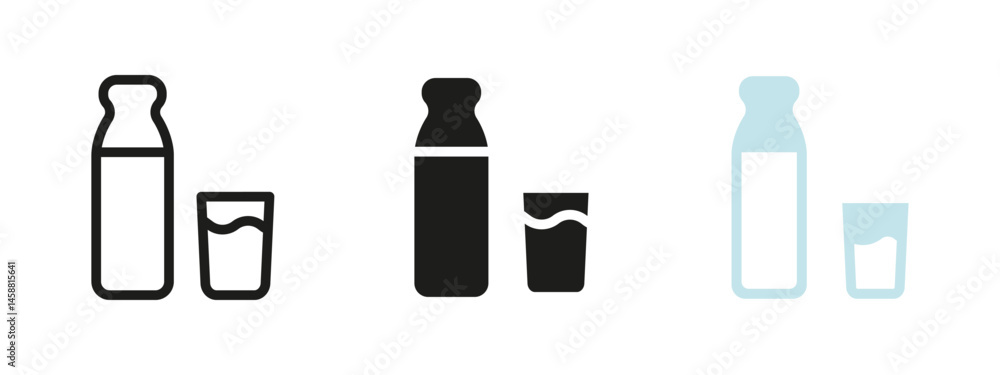 Fototapeta premium Milk bottle and glass icon. Dairy drink container vector illustration. Classic symbol of fresh nutrition and healthy beverage. Breakfast product and calcium source pictogram.