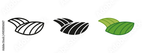 Field icon. Curved agricultural land with furrows vector illustration. Farming terrain symbol representing cultivated countryside and crop-growing areas. Rural landscape for agriculture land concepts.