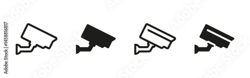 Security camera icon. Wall-mounted CCTV surveillance vector illustration. Video monitoring symbol for public spaces, security systems and private property protection.