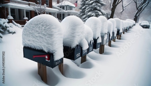 Snow piling on mailboxes – Nature layering over manmade forms