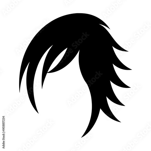 Black Hair Silhouette Illustration with Edgy Bangs and Sharp Textured Ends