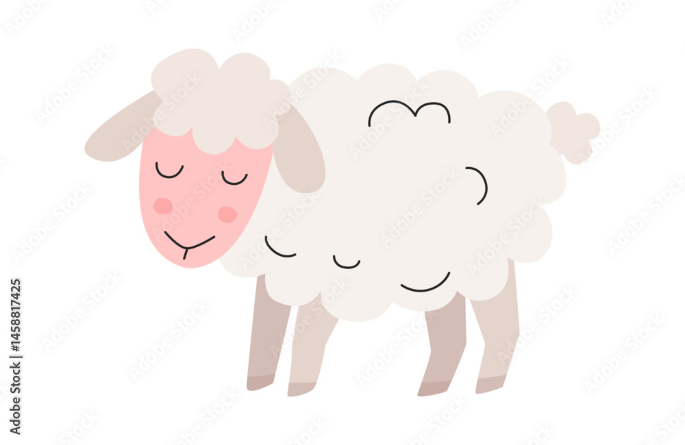 Obraz premium Cute baby sheep. Design for Kids, Girls, Boys, childish fabric, invitation, baby shower cards, farm print, t-shirt. Vector illustration isolated