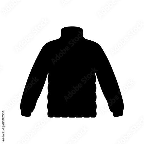 Black silhouette of a quilted puffer jacket with a high collar
