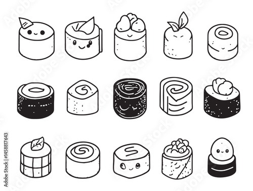 Japanese dragon roll sushi line art for food branding