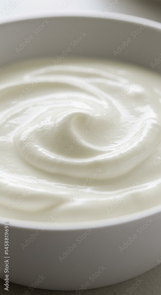 Creamy White Yogurt in a Bowl Close Up Creamy White Yogurt in a Bowl Close Up