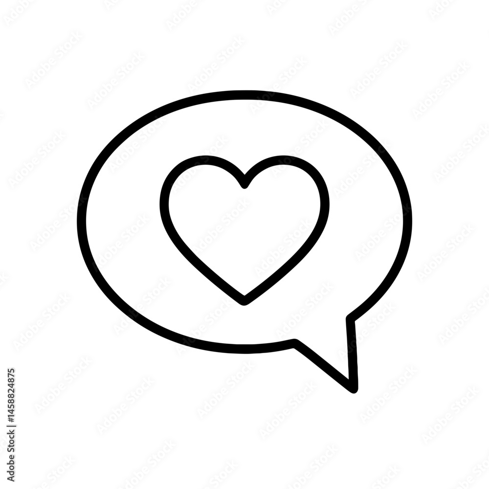 Speech bubble with heart outline icon for love talk Speech bubble with heart outline icon for love talk