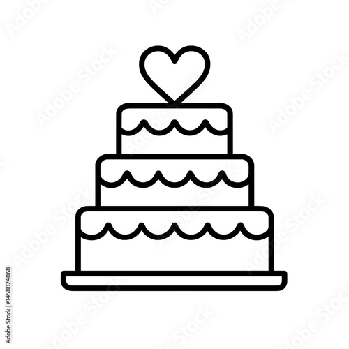 Wedding cake with heart outline icon for celebration