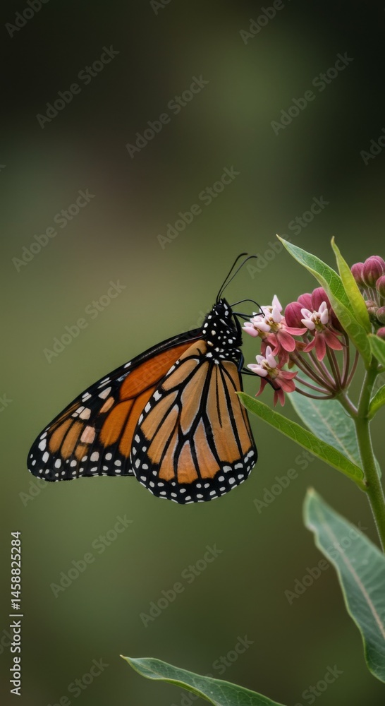 Obraz premium Monarch Butterfly on Pink Flower Closeup