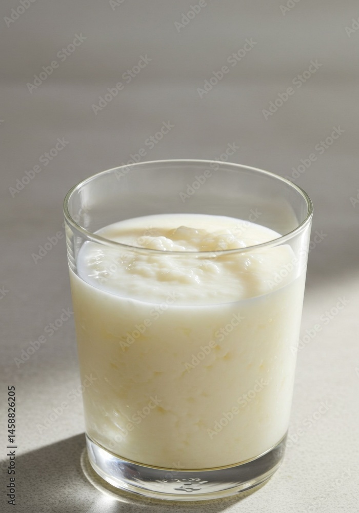 Creamy White Yogurt in a Glass on a Light Background Creamy White Yogurt in a Glass on a Light Background
