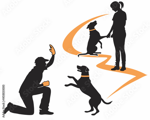 Dog Training Silhouettes Playful canines learning tricks obedience and connection with their trainers Bold black