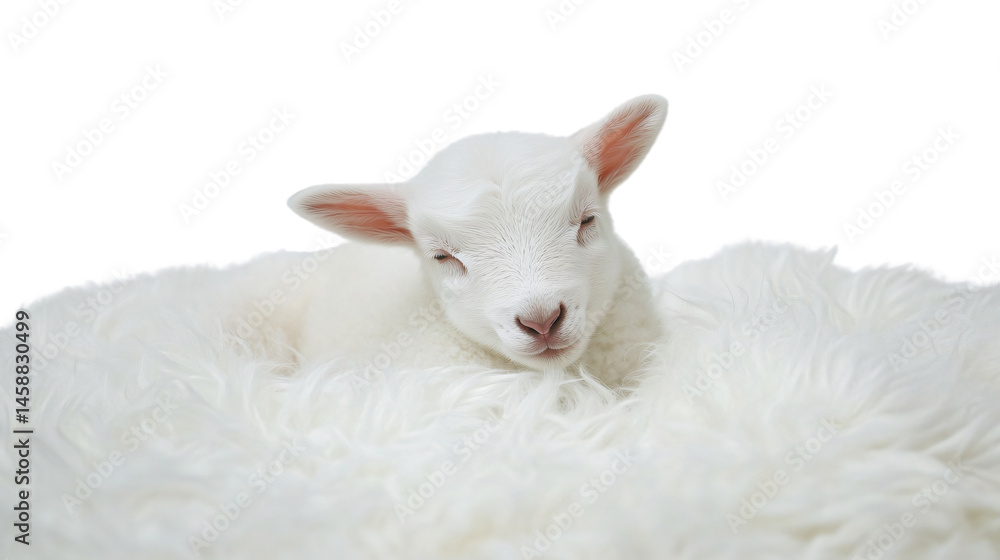 Fototapeta premium Adorable White Lamb on White Background, Perfect for Design Projects